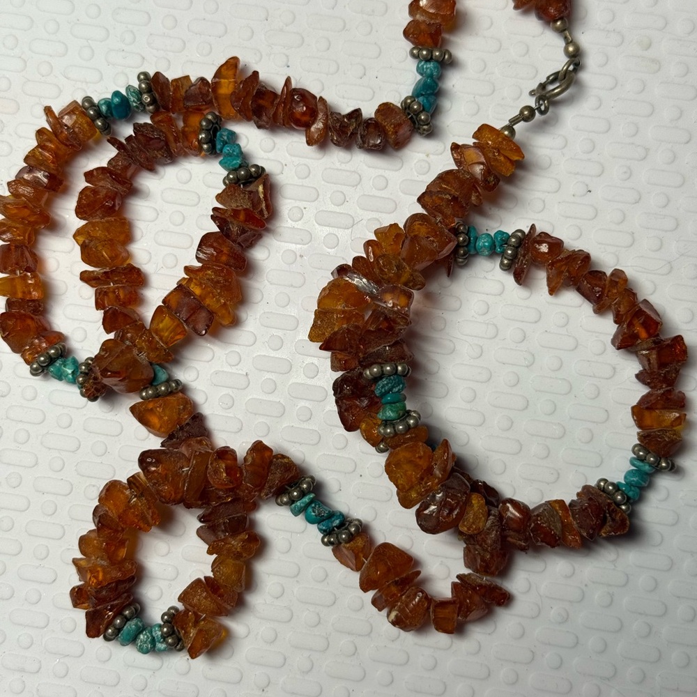 Amber and Turquoise Beaded Necklace